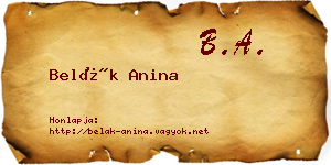 Belák Anina névjegykártya